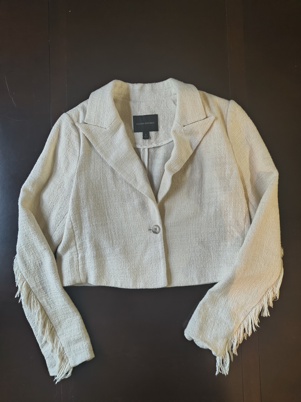 Banana Republic Cream Cropped Fringe-Trim Blazer